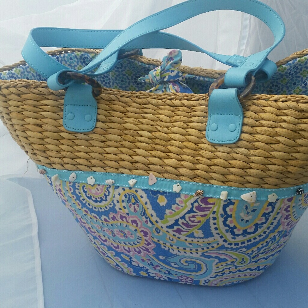 SOLD - Retired Vera Bradley Paisley Aqua Beach Bag